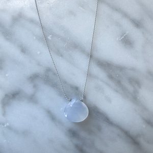 Blue Chalcedony GEM DROP Healing NECKLACE w/ Faceted Briolette Bead on Silk Cord// Layering Necklace// Healing Necklace// Delicate Necklace