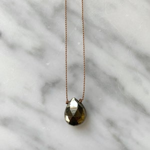 PYRITE Gem Drop HEALING Necklace with Faceted Pyrite Briolette Bead on Sturdy Cord// Layering Necklace// Healing Necklace// Delicate Jewelry