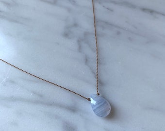 Blue LACE AGATE Gem Drop Healing NECKLACE w/Faceted Briolette Bead on Sturdy Cord// Layering Necklace// Healing Necklace// Delicate Necklace