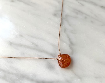 SUNSTONE Gem Drop HEALING Necklace w/Excellent Quality Drop Bead on Sturdy Cord w/Sterling Clasp// Layering Necklace// Healing Necklace