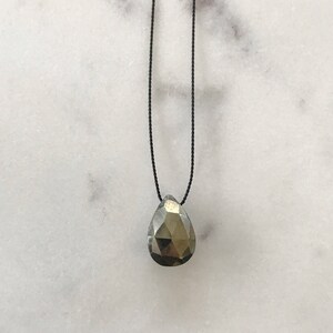 Pyrite GEM DROP Healing NECKLACE with Faceted Pyrite Briolette Bead on Silk Cord// Layering Necklace// Healing Necklace// Delicate Jewelry