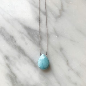 LARIMAR Gem Drop HEALING Necklace w/Polished Drop Bead on Sturdy Cord/ Layering Necklace/ Healing Necklace/ GODDESS Jewelry/ Larimar Jewelry