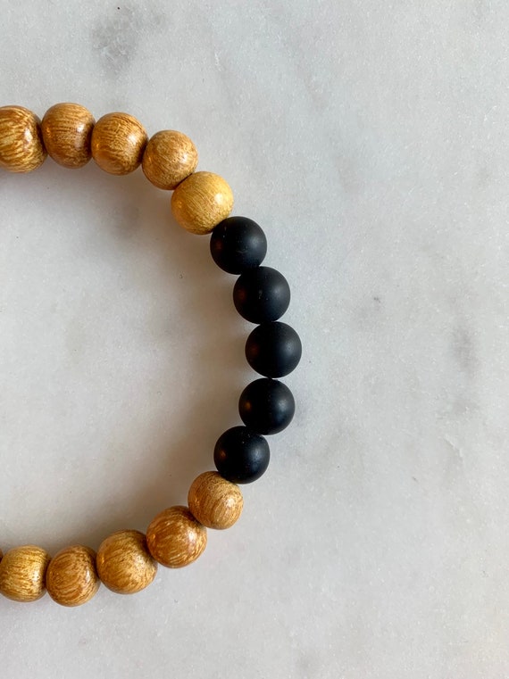 Matte Black ONYX Healing Beaded Bracelet w/ Yellow Wood// B.J.B.A.// MEN'S BRACELET// Healing Bracelet// Unisex Bracelet// Protection