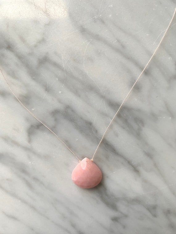 Pink OPAL Gem Drop Healing NECKLACE w/Faceted Briolette Bead on Sturdy Cord/ Layering Necklace/ Healing Necklace/ October BIRTHSTONE Jewelry