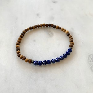 Poliertes LAPISLAZULI + Pyrit Heilstein Armband mit Robles Holzperlen// Statement Armband/ Heilstein Armband// Drittes Auge Chakra