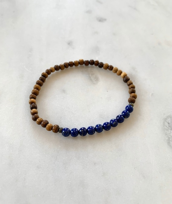 Itty Bitty Polished LAPIS LAZULI + Pyrite Healing Bracelet w/Robles Wood Beads// Statement Bracelet/ Healing Bracelet// Third Eye Chakra