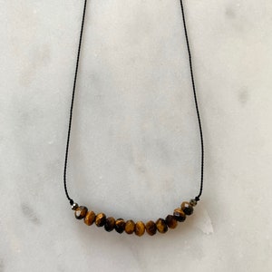 TIGERS EYE + Pyrite GEM Drop Healing Necklace w/Faceted Beads on Silk Cord/Layering Necklace/ Healing Necklace/ Transformation/ Solar Plexus