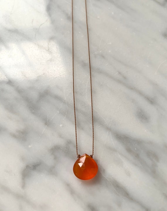 Beautiful CARNELIAN Gem Drop Healing NECKLACE w/Faceted Briolette Bead on Sturdy Cord w/Sterling Clasp/ Layering Necklace/ HEALING Necklace