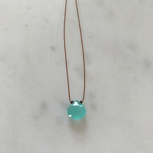 BLUE CHALCEDONY Gem Drop Healing NECKLACE w/Faceted Briolette Bead on Silk Cord// Layering Necklace// Healing Necklace// Delicate Necklace