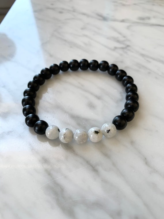 Polished Rainbow MOONSTONE Healing Bracelet w/Tiger Ebony Wood/ B.J.B.A./MEN'S Bracelet/ Healing Bracelet/ Unisex/ JUNE Birthstone