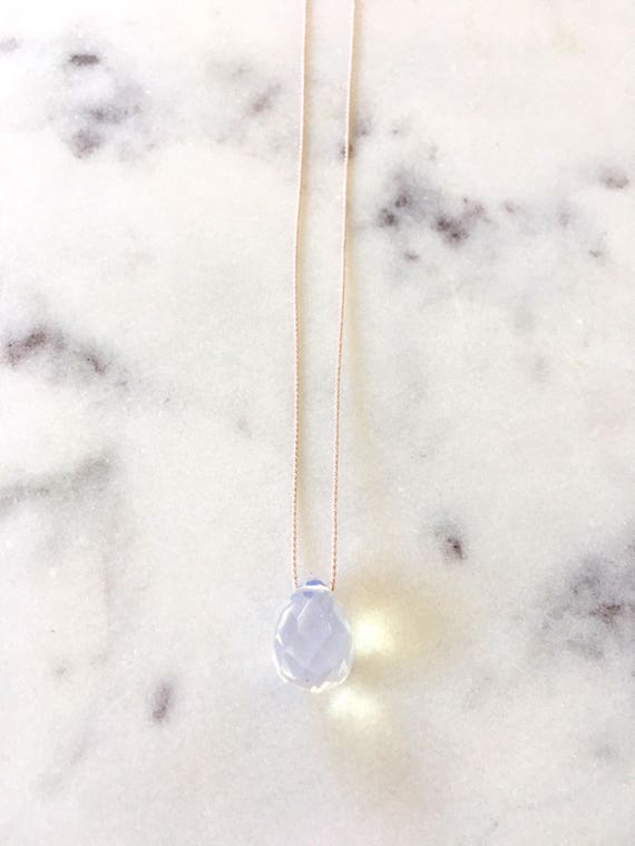 Opalite GEM DROP Healing NECKLACE with Faceted Briolette Bead on Silk Cord// Layering Necklace// Healing Necklace// Delicate Necklace