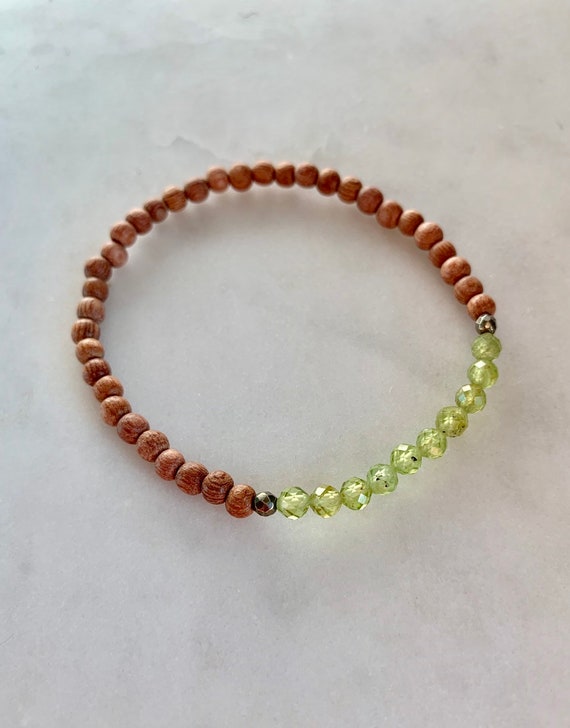 Itty Bitty Faceted PERIDOT + Pyrite Healing Bracelet Rose Wood Beads// Stacking // Healing Bracelet// Birthstone Jewelry// AUGUST Birthstone