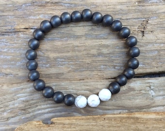 Frosted hematiet kralen armband met gefacetteerde witte howliet helende kralen// B.J.B.A.// HEREN ARMBAND// Helende armband// Unisex armband