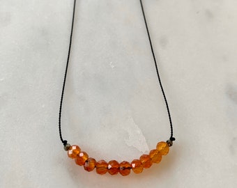 CARNELIAN + Pyrite GEM Drop Healing NECKLACE w/Faceted Beads on Silk Cord/Layering Necklace/ Healing Necklace/ Transformation/ Sacral Chakra