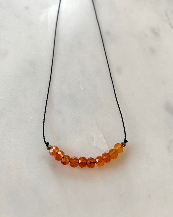 CARNELIAN + Pyrite GEM Drop Healing NECKLACE w/Faceted Beads on Silk Cord/Layering Necklace/ Healing Necklace/ Transformation/ Sacral Chakra