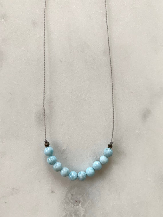 Larimar GEM DROP Healing Necklace w/Mini Polished LARIMAR + Faceted Pyrite on Nylon Cord// Layering Necklace/ Healing Necklace/ Calming