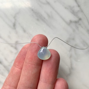 BLUE CHALCEDONY Gem Drop Healing NECKLACE w/Faceted Briolette Bead on Silk Cord// Layering Necklace// Healing Necklace// Delicate Necklace