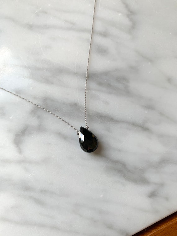 BLACK SPINEL Gem Drop HEALING Necklace w/Faceted Briolette Bead on Sturdy Cord// Layering Necklace// Healing Necklace// Delicate Necklace