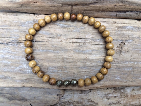 Robles Wood Beaded Bracelet with Faceted Pyrite Healing Beads// B.J.B.A.// MEN'S BRACELET// Healing Bracelet// Unisex Bracelet//