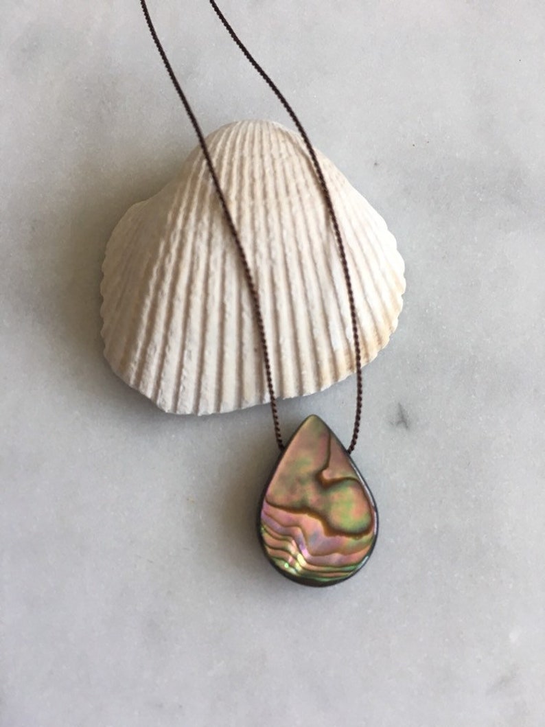 Abalone Shell GEM DROP Healing NECKLACE wAbalone Briolette on Silk Cord w Sterling Clasp Layering Necklace Healing Necklace Sea Shell
