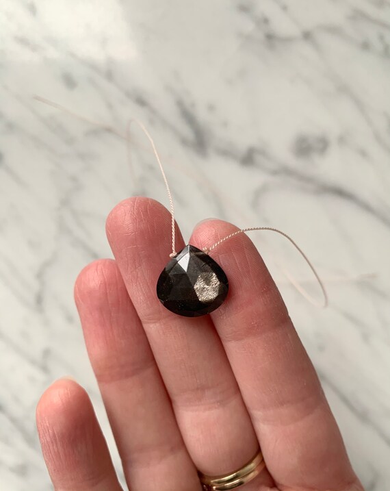 Shiny Black MOONSTONE Gem Drop HEALING Necklace on Nylon Cord/ Layering Necklace/ Healing Necklace/ June BIRTHSTONE Jewelry/ Black Moonstone