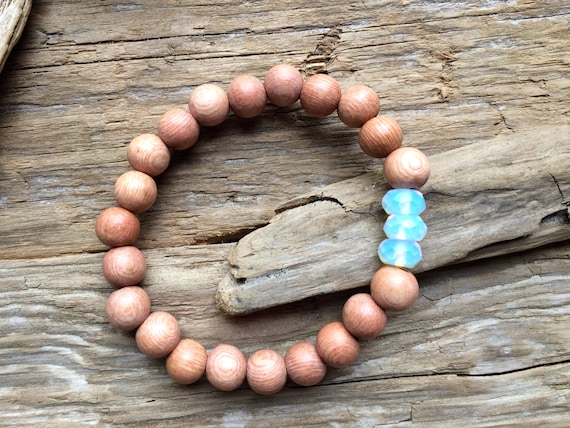 Rose Wood Beaded Bracelet with BEAUTIFUL Faceted Opalite Healing Beads// Statement Bracelet// Healing Bracelet// Stacking Bracelet