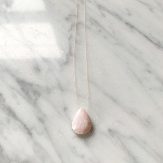 Pink Opal GEM DROP Healing NECKLACE with Faceted Briolette Bead on Silk Cord// Layering Necklace// Healing Necklace// Birthstone Jewelry