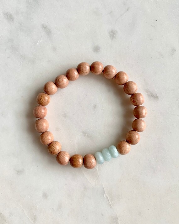 Beautiful Faceted AMAZONITE Healing Beads w/Rose Wood Beads// Healing Bracelet// Stacking Bracelet// Anxiety Relief// Healing Crystals