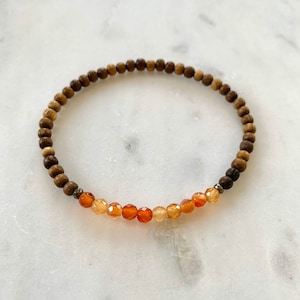 Bransoletka Itty Bitty Faceted KARNEOL + Piryt Healing z drewnianymi koralikami Robles/ Bransoletka Statement/ Bransoletka Healing/ Transformation/ Karneol