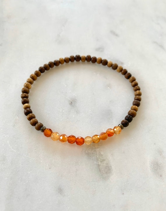 Itty Bitty Faceted CARNELIAN + Pyrite Healing Bracelet w/Robles Wood Beads/ Statement Bracelet/ Healing Bracelet/ Transformation/ Carnelian