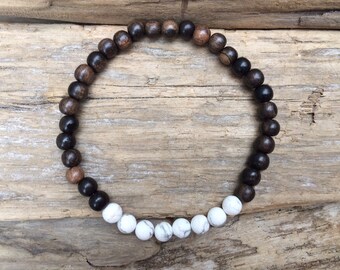 Tijger ebbenhout kralen armband met gepolijste witte howliet helende kralen//B.J.B.A.//HEREN ARMBAND//Helende armband//Unisex