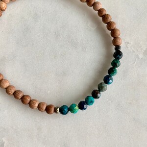 Itty Bitty Faceted CHRYSOCOLLA & PYRITE Healing Bracelet w/ Rose Wood Beads// Stacking Bracelet// Healing Bracelet// Statement Bracelet