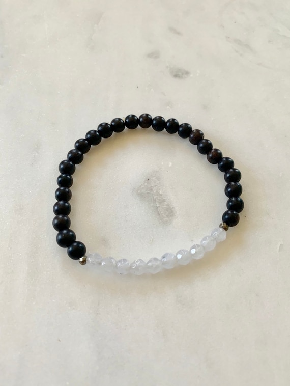 Itty Bitty Faceted Blue Lace AGATE + Pyrite Healing Bracelet w/Ebony Wood Beads/ Statement Bracelet/ Healing Bracelet// Throat Chakra/ Agate