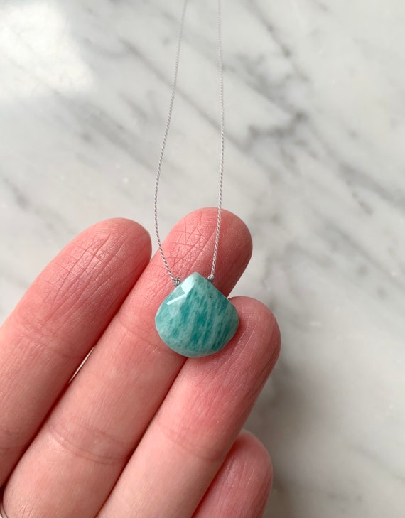 Stunning AMAZONITE Gem Drop Healing NECKLACE /Polished Drop Bead on Sturdy Cord// Layering Necklace// Healing Necklace// Calming Jewelry