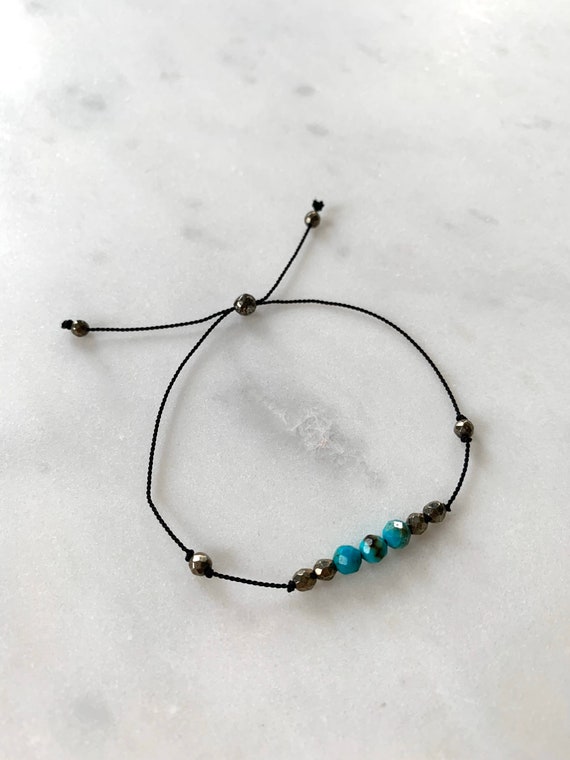 GODDESS Collection> CHRYSOCOLLA+ Pyrite Healing Beads// Faceted Gemstones// Minimalism// Adjustable Nylon Bracelet// Layering// Pop of Color