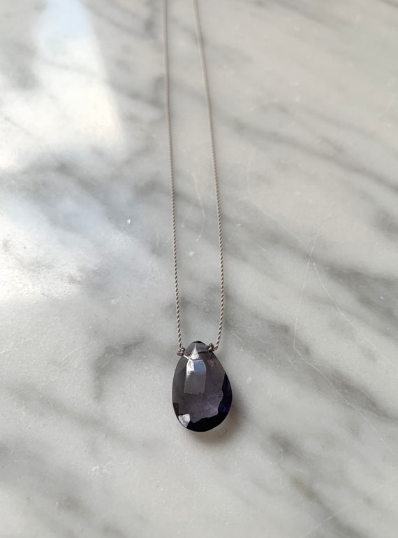 IOLITE Gem Drop HEALING Necklace w/ Faceted Briolette Bead on Sturdy Cord// Layering Necklace// Healing Necklace// Delicate Necklace