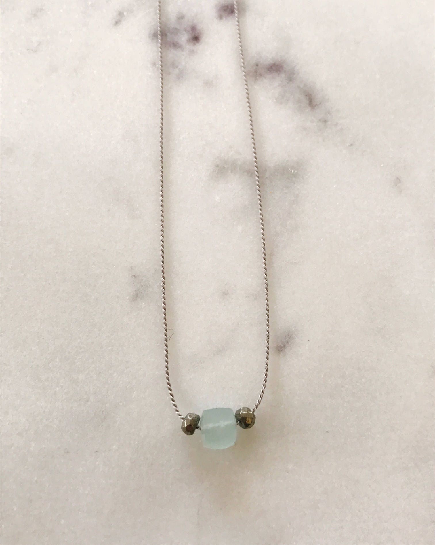 Aquamarine and Pyrite GEM DROP Healing NECKLACE with Faceted Beads on ...