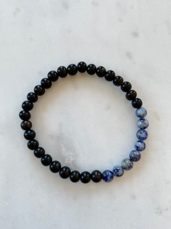 Polished SODALITE Healing Bracelet w/Ebony Wood Beads/ B.J.B.A./ MEN'S BRACELETS// Healing Bracelet// Unisex Bracelet// Diffuser Bracelet