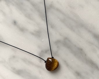 TIGERS EYE Gem Drop Healing NECKLACE w/Faceted Bead on Sturdy Cord w/Sterling Clasp// Layering Necklace// Healing Necklace// Tigers Eye
