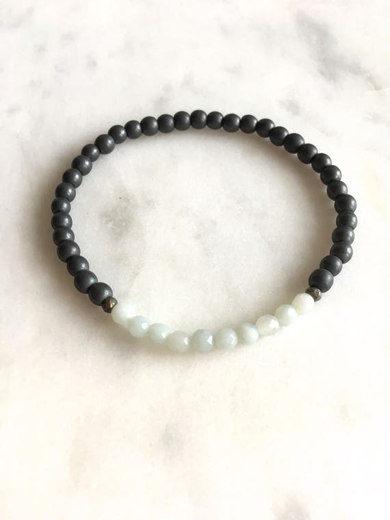 Itty Bitty Faceted AMAZONITE + PYRITE Healing Bracelet w/Frosted Hematite// Statement Bracelet/ Healing Bracelet// Stacking Bracelet/ 4mm