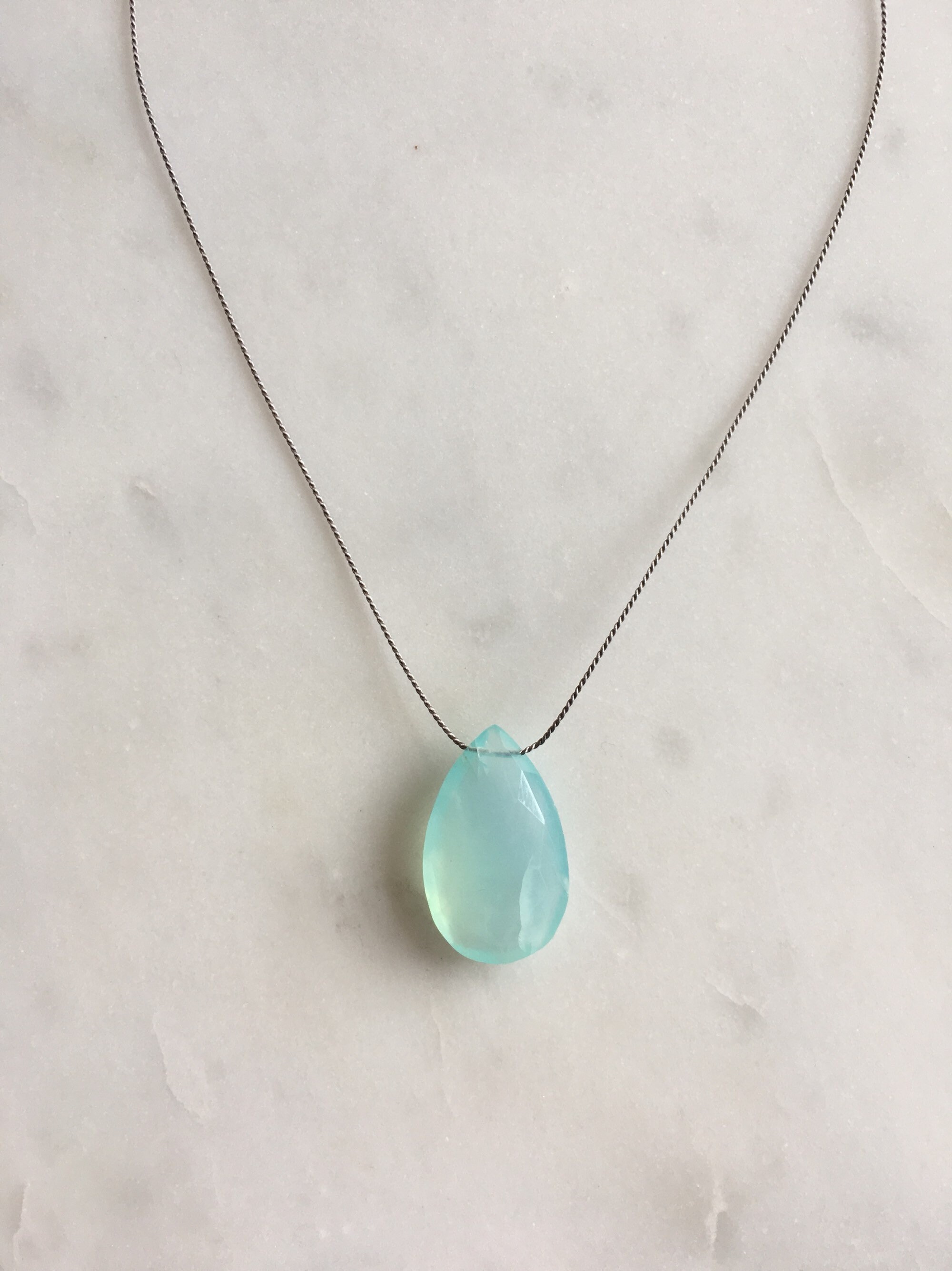 Peruvian Blue Opal GEM DROP Healing NECKLACE with Faceted Briolette