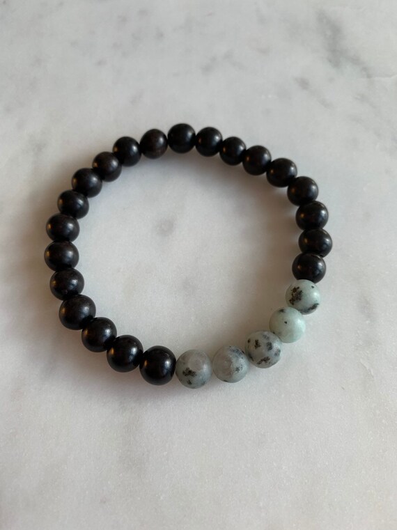 Polished Kiwi JASPER Healing Beads with Tiger Ebony Wood Beaded Bracelet// B.J.B.A.// MEN'S BRACELET// Healing Bracelet// Unisex// Jasper