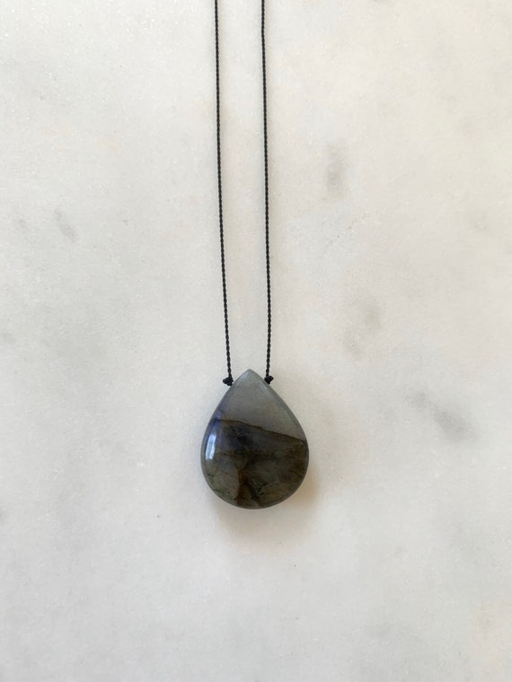 LABRADORITE GEM Drop Healing NECKLACE w/ Polished Drop Bead on Nylon Cord// Layering Necklace// Healing Necklace// Labradorite Necklace