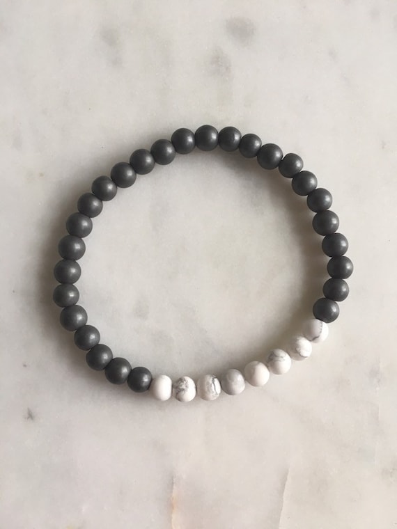 Frosted Hematite + White Howlite Healing Beaded Bracelet// B.J.B.A.// MEN'S BRACELET// Healing Bracelet// Unisex Bracelet// Grounding Stones