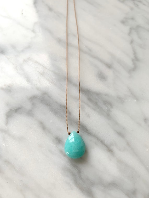 AMAZONITE Gem Drop Healing NECKLACE w/Polished Drop Bead on Nylon Cord// Layering Necklace/ HEALING Necklace// Delicate Necklace// Amazonite