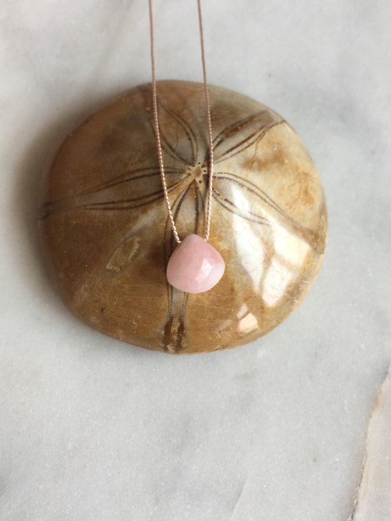 Pink Opal GEM DROP Healing NECKLACE with Faceted Briolette Bead on Silk Cord// Layering Necklace// Healing Necklace// Birthstone Jewelry