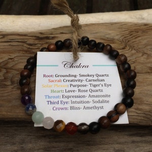 Tiger Ebony Wood Beaded Chakra Bracelet with Genuine Faceted Healing Crystal Beads// Healing Bracelet// Stacking Bracelet// Unisex Bracelet image 4