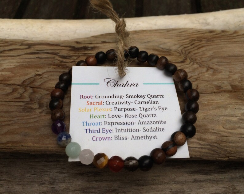 Tiger Ebony Wood Beaded Chakra Bracelet with Genuine Faceted Healing Crystal Beads// Healing Bracelet// Stacking Bracelet// Unisex Bracelet image 4