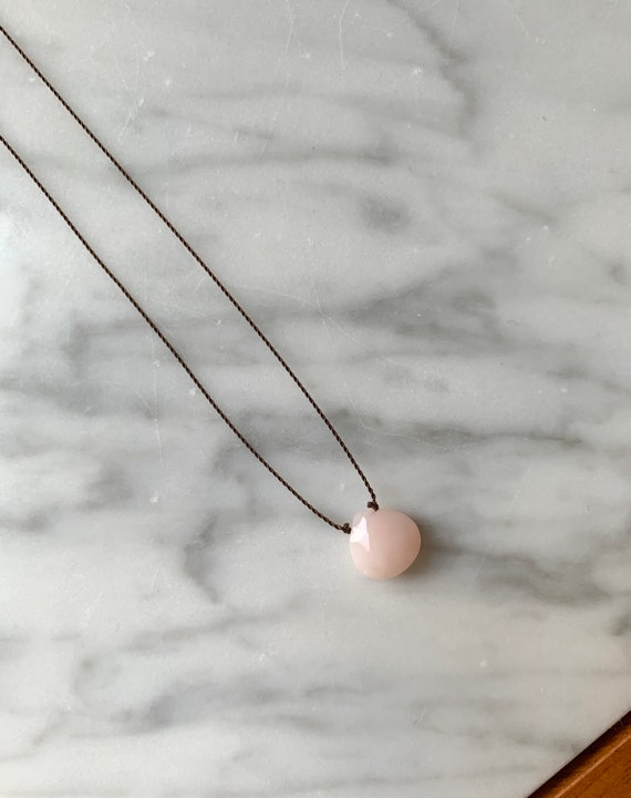 PINK OPAL Gem Drop HEALING Necklace with Faceted Briolette Bead on Sturdy Cord// Layering Necklace// Healing Necklace// Birthstone Jewelry