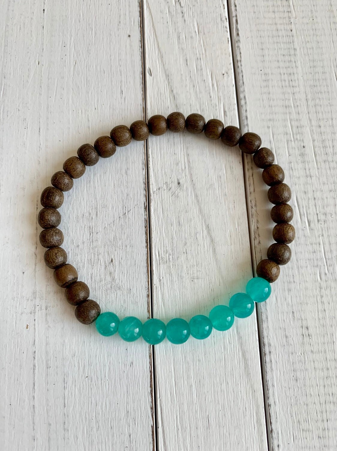 Polished AMAZONITE Healing Beads w/ Gray Wood Beaded Bracelet// B.J.B.A